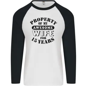 15th Wedding Anniversary 15 Year Funny Wife Mens L/S Baseball T-Shirt