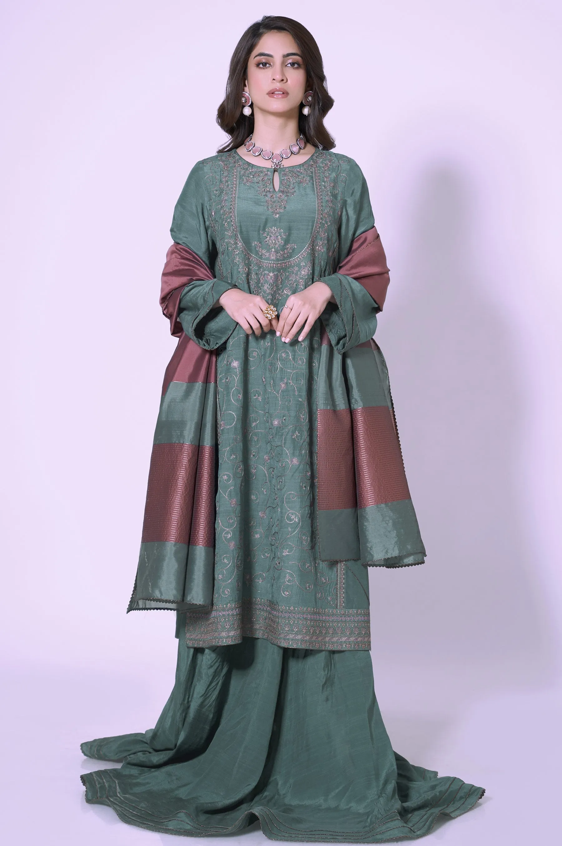 3 Pieces Unstitched Embroidered Rawsilk Suit