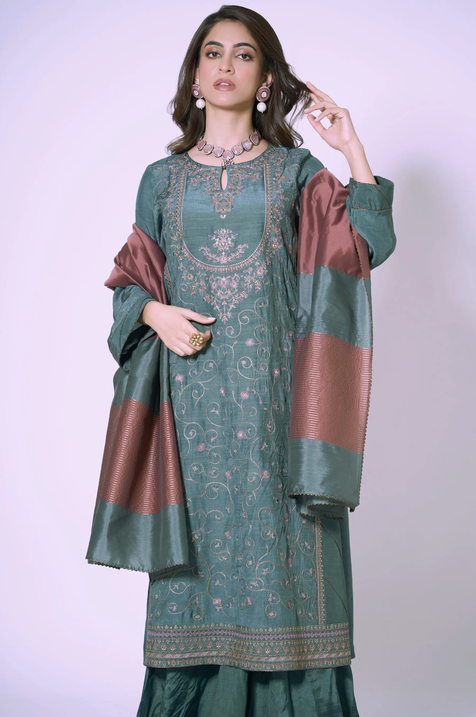 3 Pieces Unstitched Embroidered Rawsilk Suit