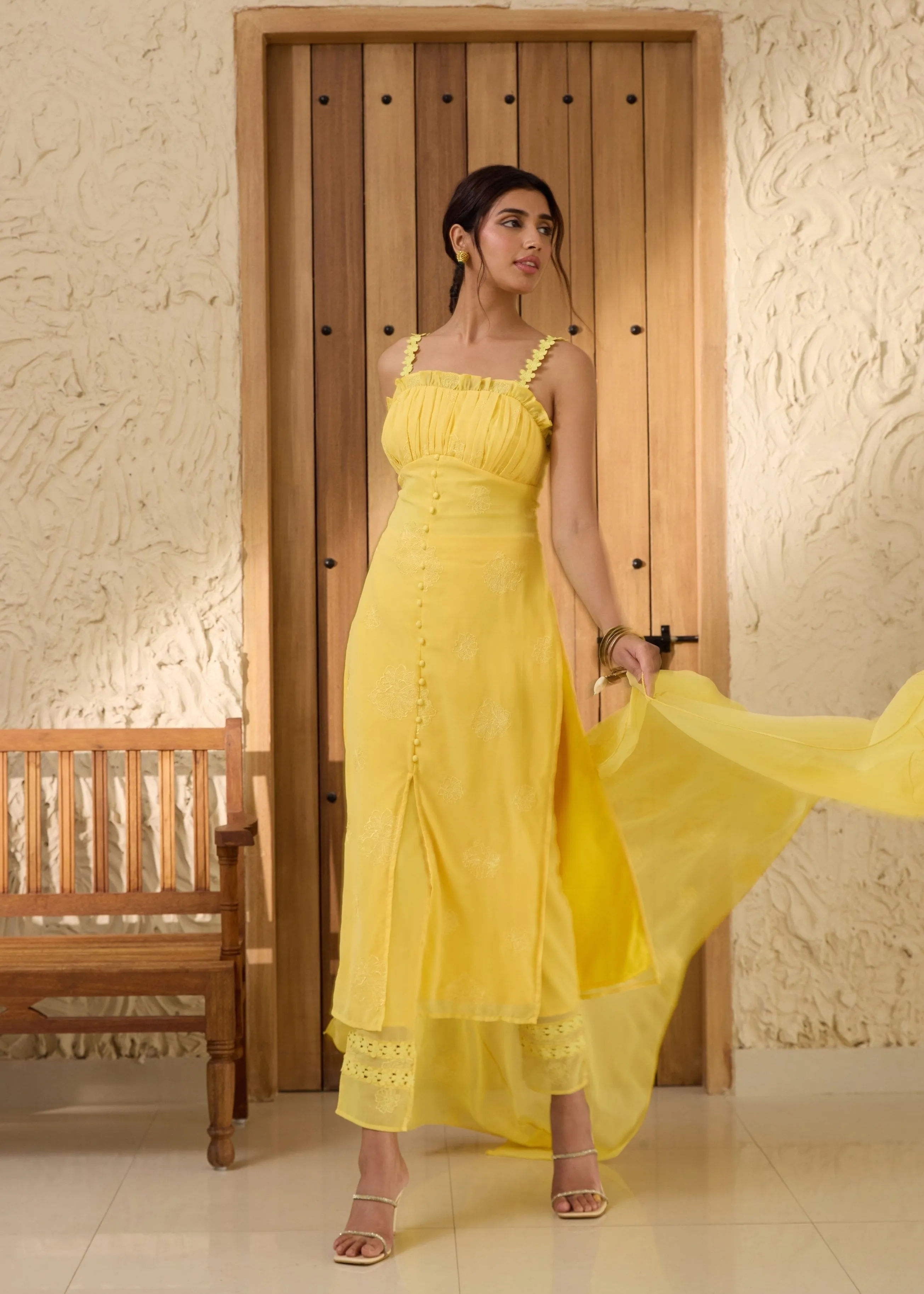 Aarya Yellow Embroidered Georgette Kurta Set