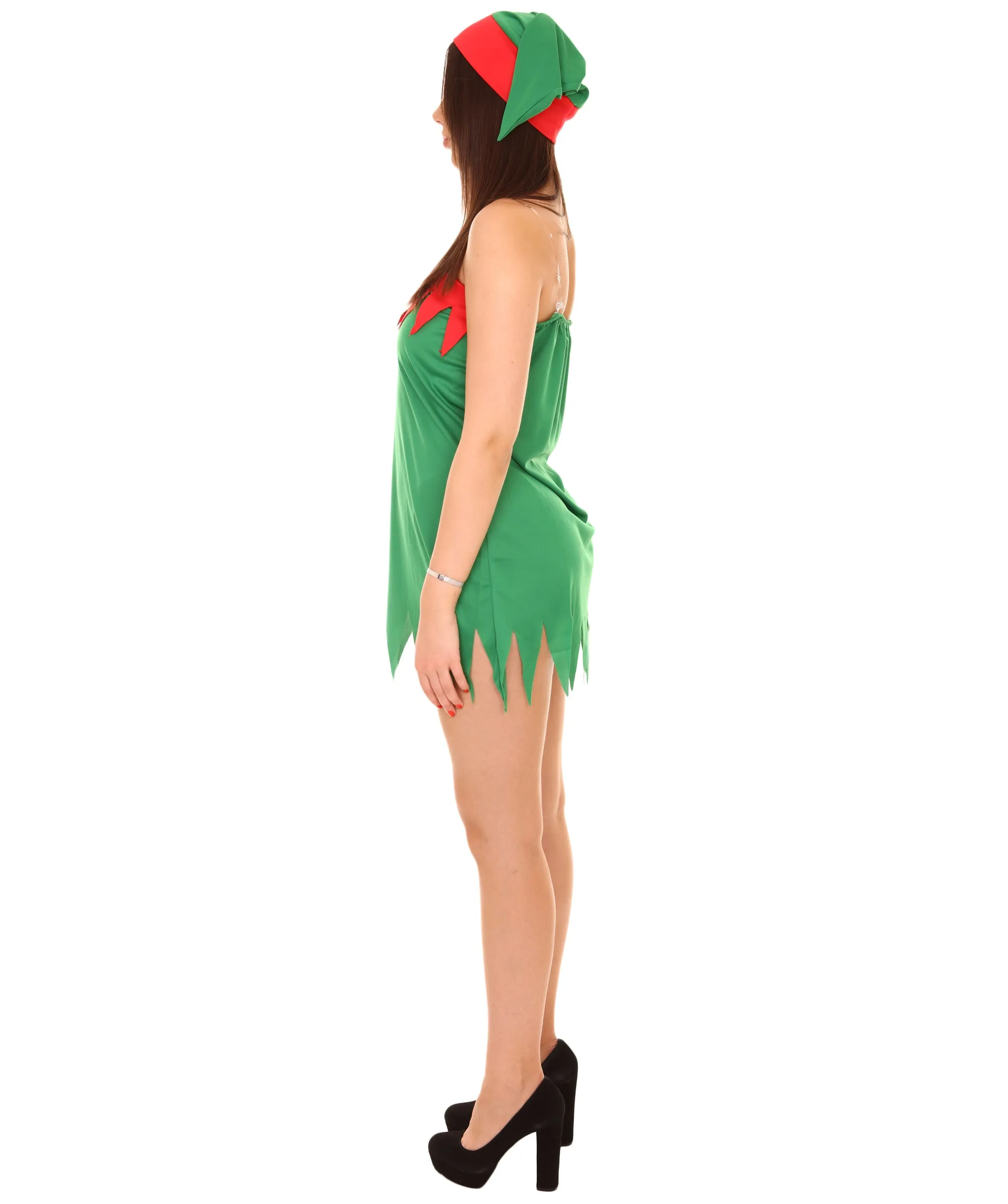 Adult Women's Christmas Santa's Sidekick Fancy Dress Holiday Costume | Green & Red Cosplay Costume