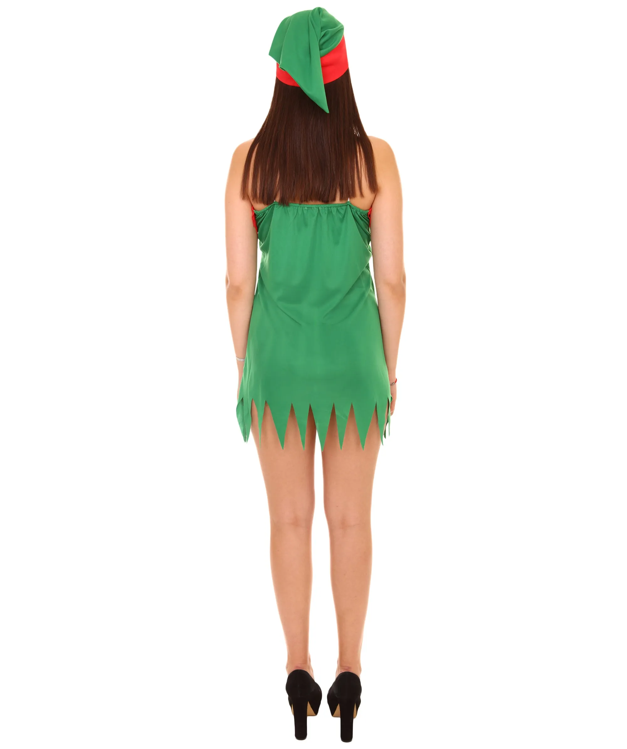 Adult Women's Christmas Santa's Sidekick Fancy Dress Holiday Costume | Green & Red Cosplay Costume