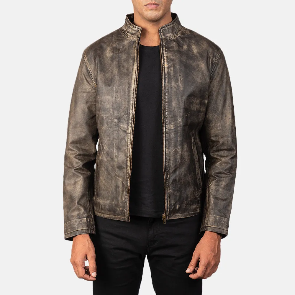 Alex Distressed Brown Leather Biker Jacket