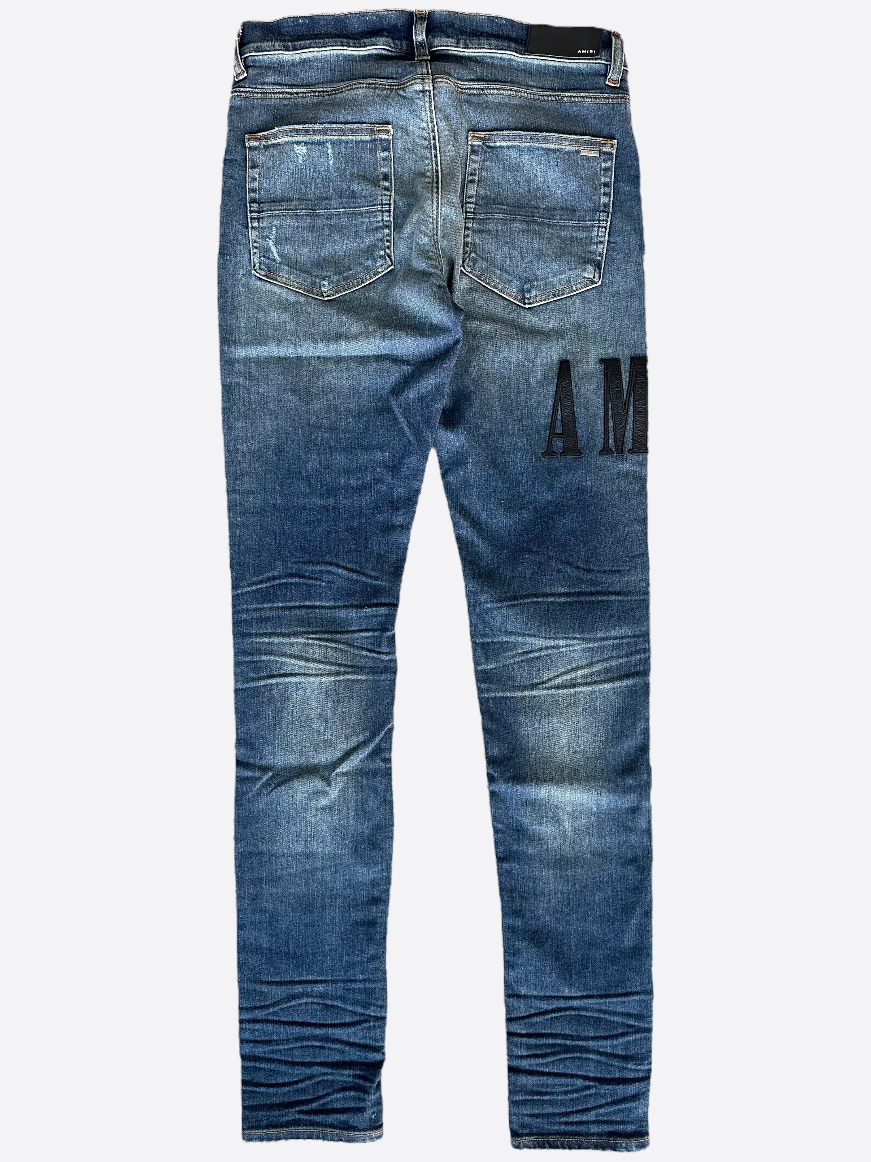 Amiri Indigo Black Core Applique Logo Jeans