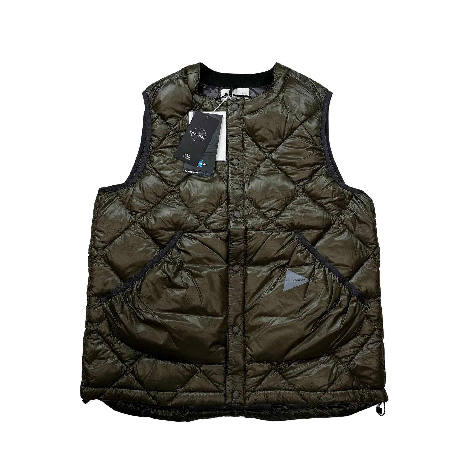 And Wander Khaki Pertex Diamond Quilted Puffer Vest - Medium