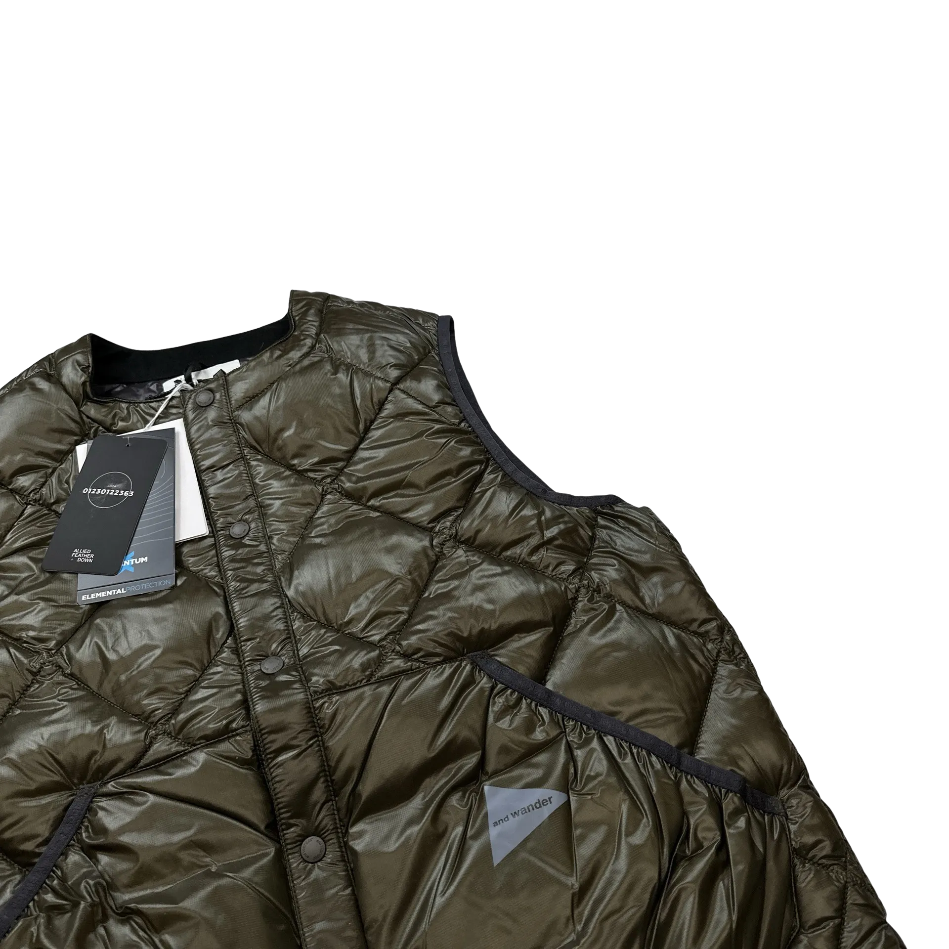 And Wander Khaki Pertex Diamond Quilted Puffer Vest - Medium