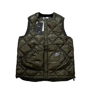 And Wander Khaki Pertex Diamond Quilted Puffer Vest - Medium