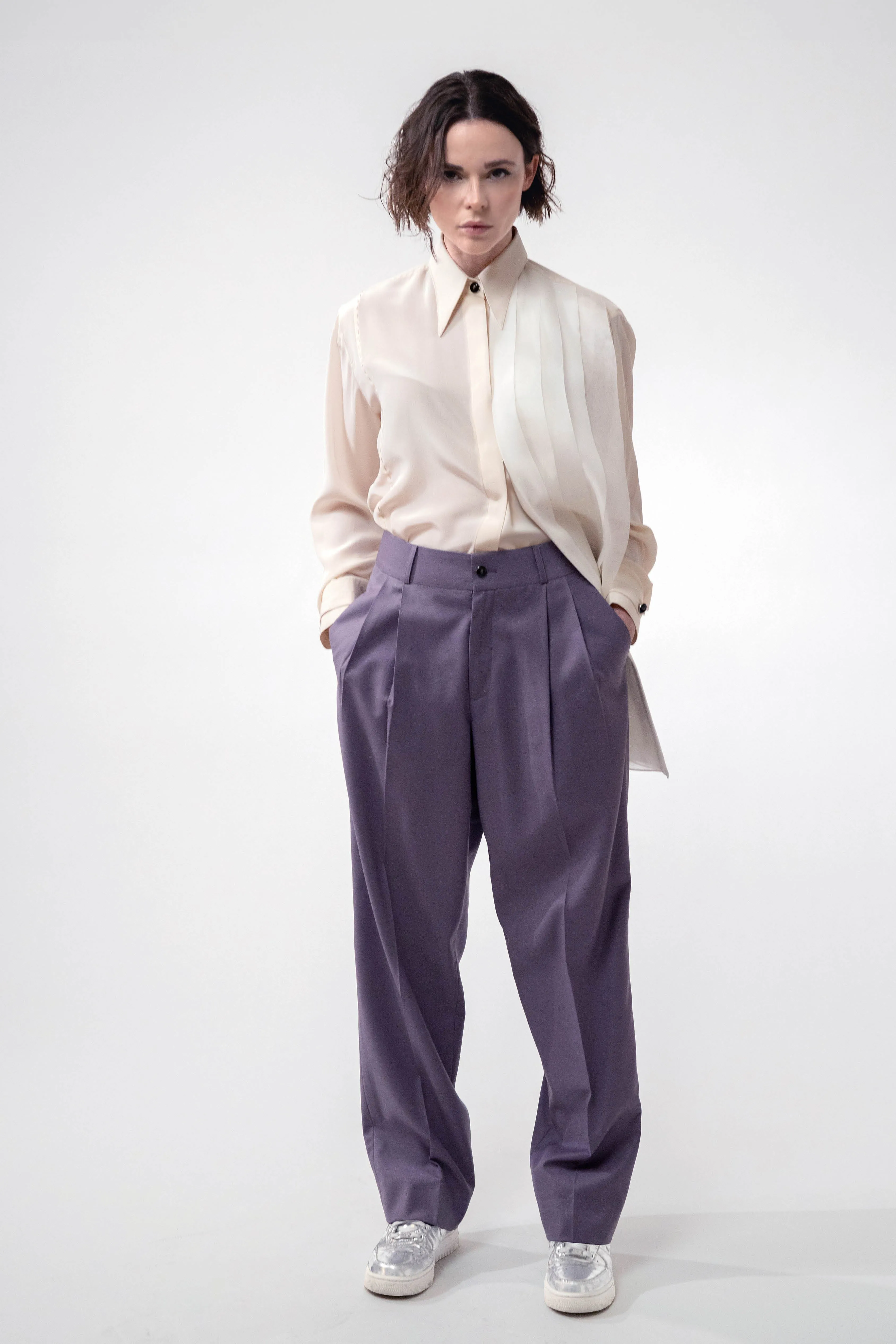 ANTIK lilac - wool wide suit pant