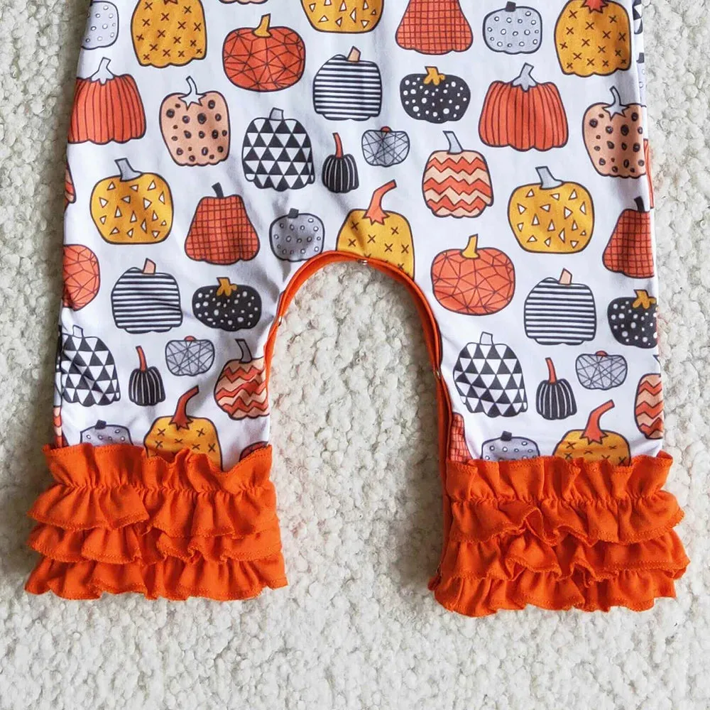 Baby Girls Autumn Ruffle Accent Romper Cheerful Pumpkin