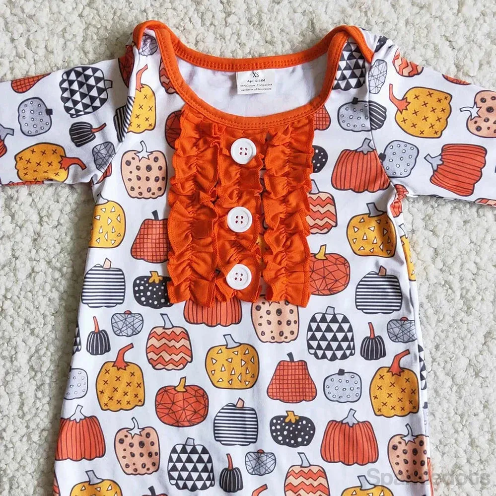 Baby Girls Autumn Ruffle Accent Romper Cheerful Pumpkin