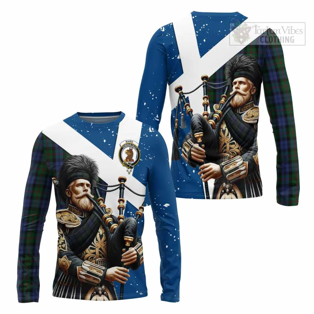 Baird Tartan Long Sleeve T-Shirt with Family Crest Scottish Bagpiper Vibes