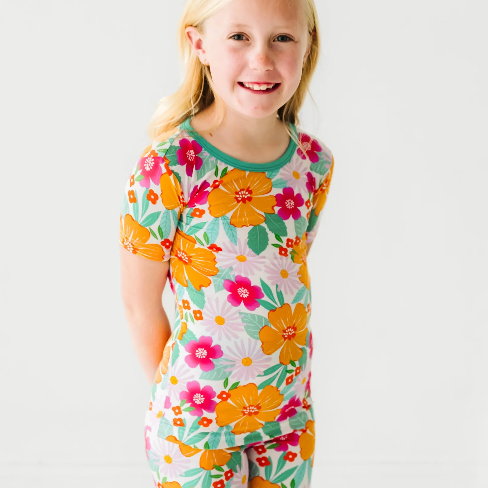 Beachy Blooms Two-Piece Short Sleeve & Shorts Pajama Set