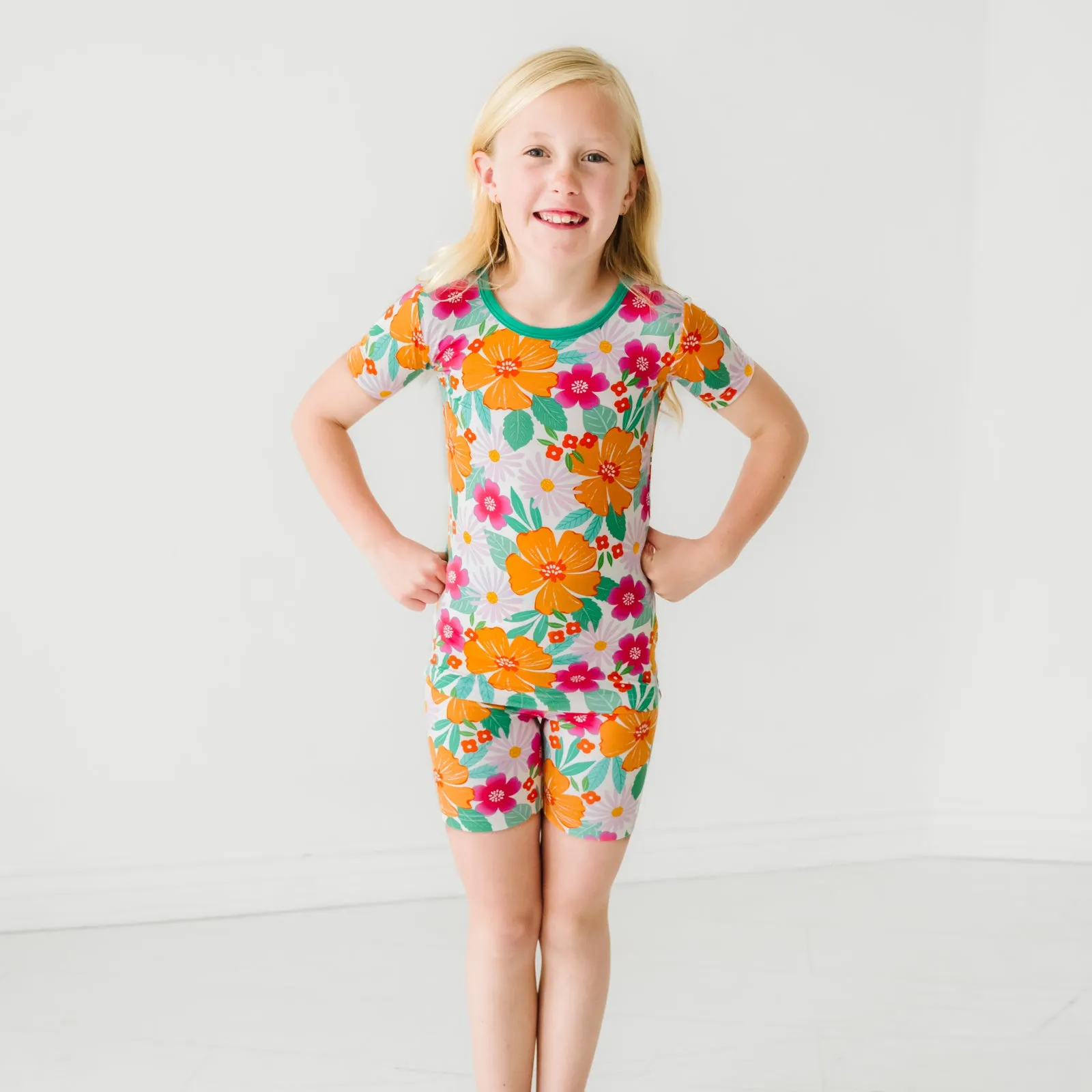 Beachy Blooms Two-Piece Short Sleeve & Shorts Pajama Set