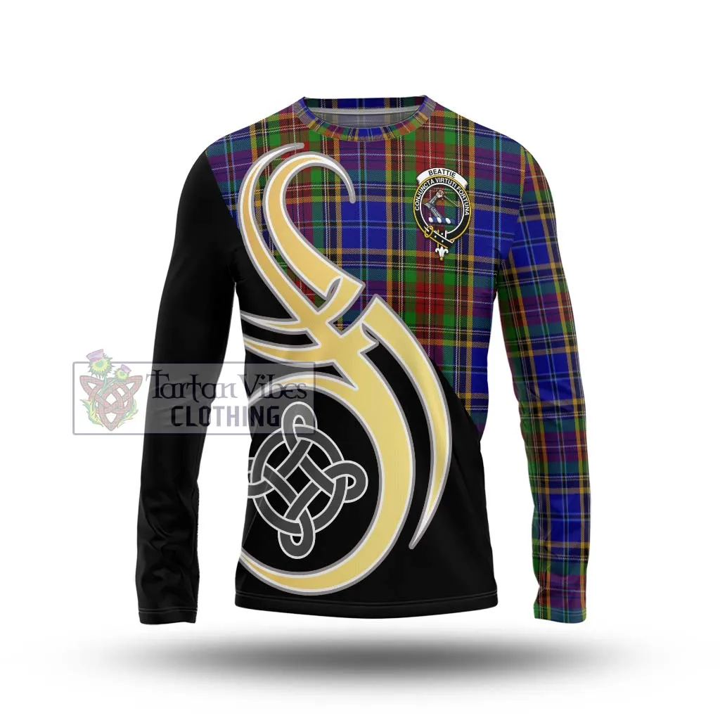 Beattie Tartan Long Sleeve T-Shirt with Family Crest and Celtic Symbol Style