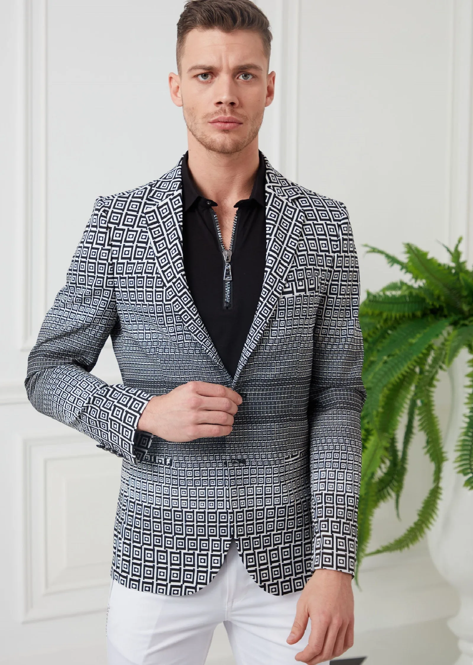 Black "Greco" Pattern Jacquard Blazer