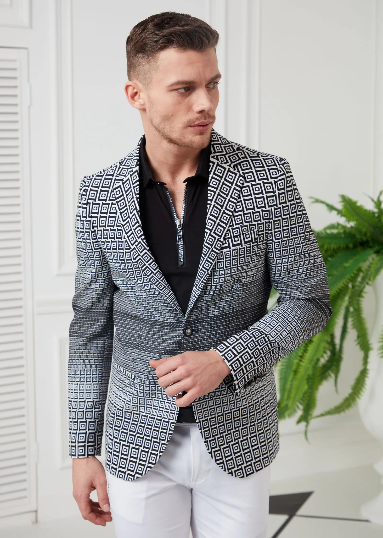 Black "Greco" Pattern Jacquard Blazer