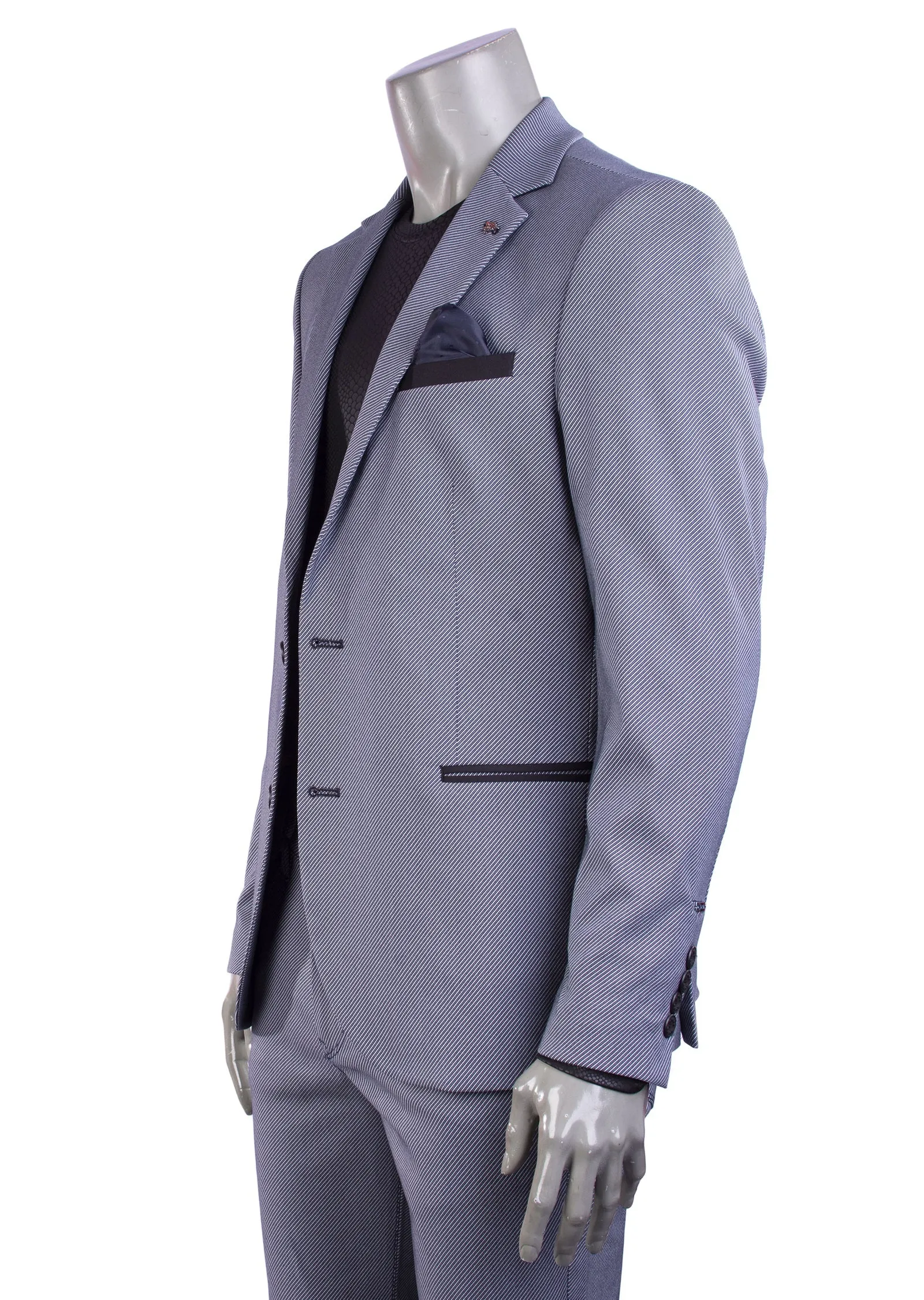 Blue Tonal Stripe Stretch Blazer