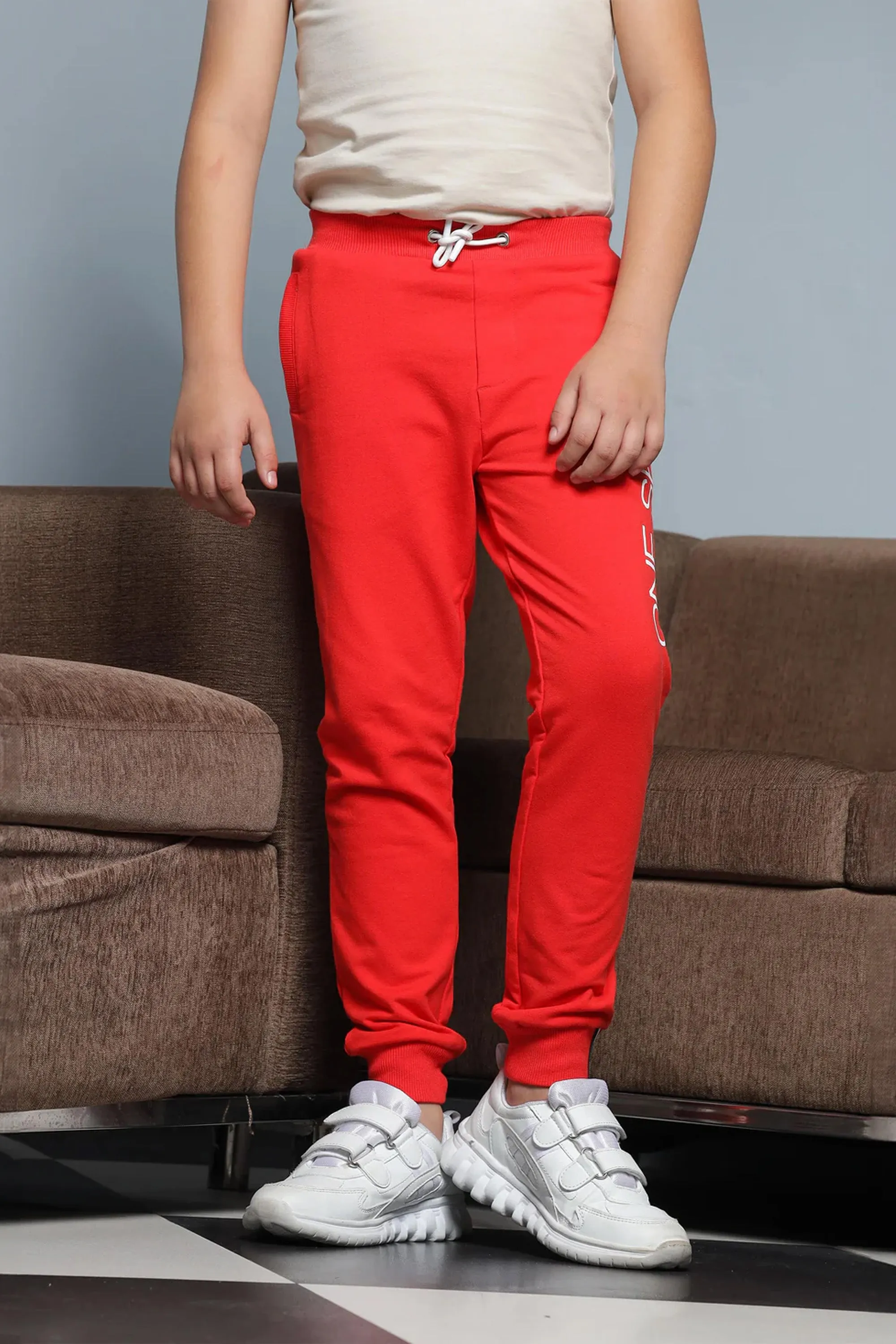 Boys Regular Fit Red Cotton Blend Trousers