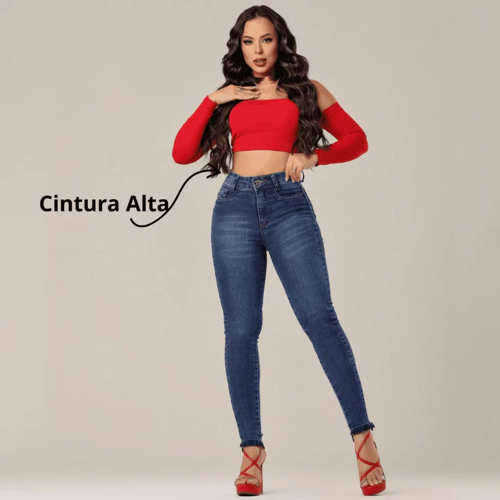 Calça Jeans Feminina Cintura Alta Com Detalhe na Barra com Lycra Power