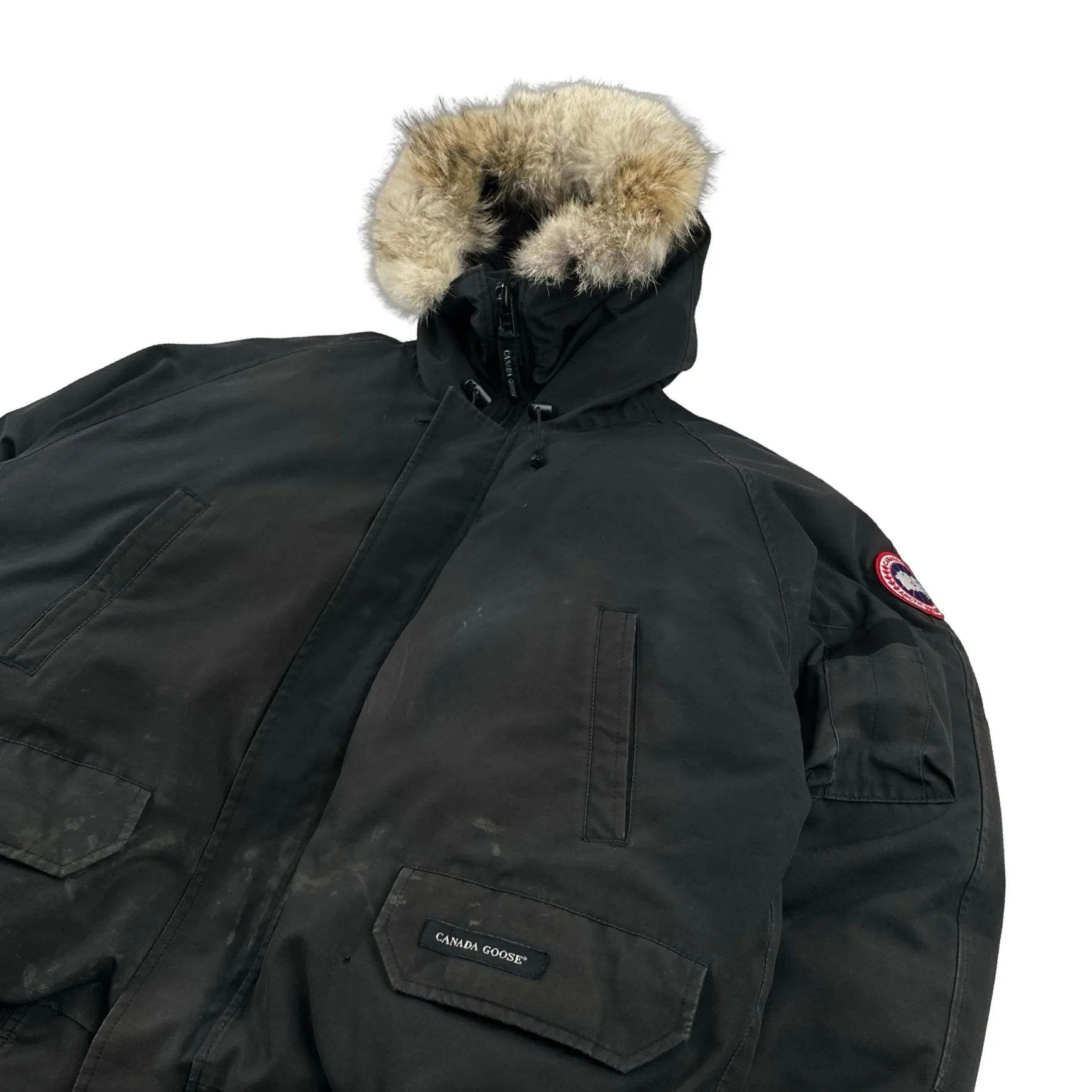 Canada Goose Black Down Chilliwack Coyote Fur Puffer Jacket - XL