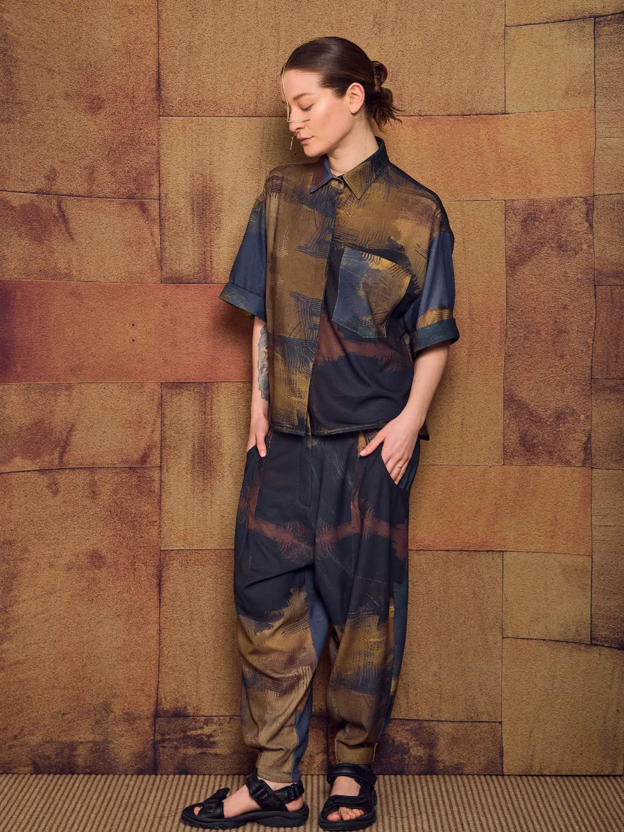 Cargo Pants - Brown and Blue Brushstroke