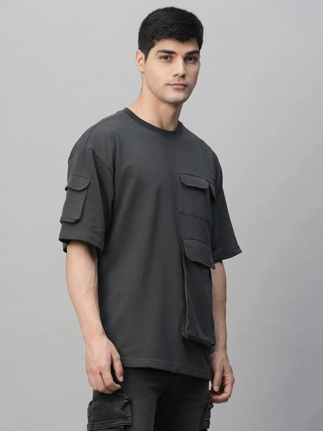 Cargo T-Shirt For Men - Dark Grey