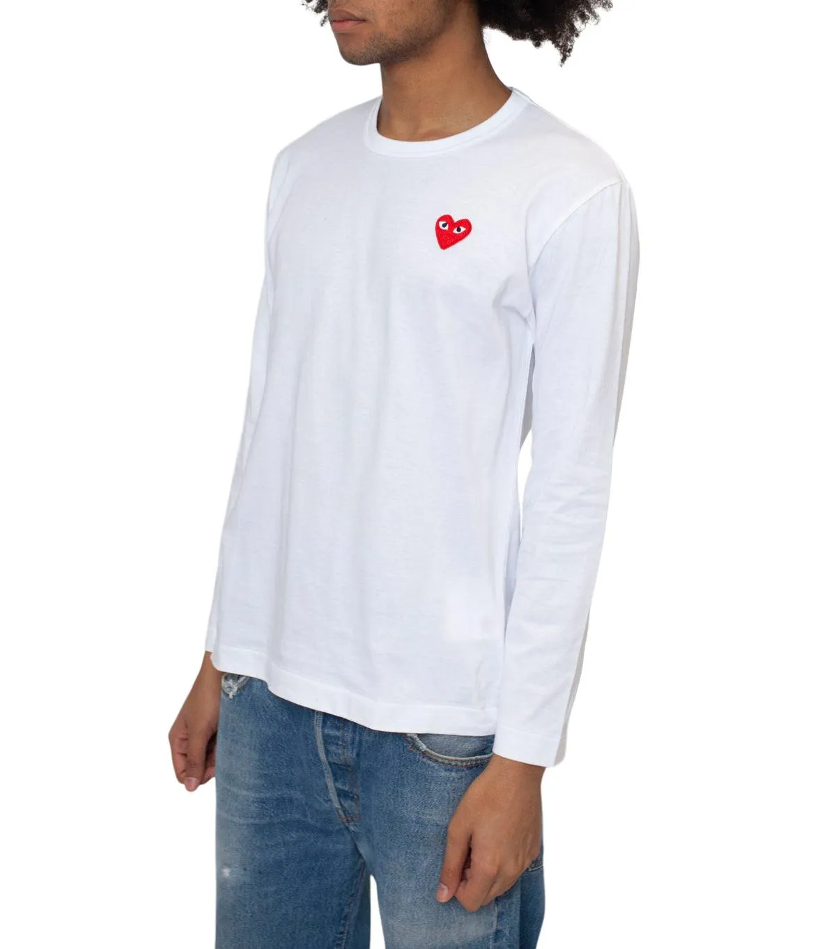 Cdg PLAY Red Heart Long Sleeve T-Shirt White