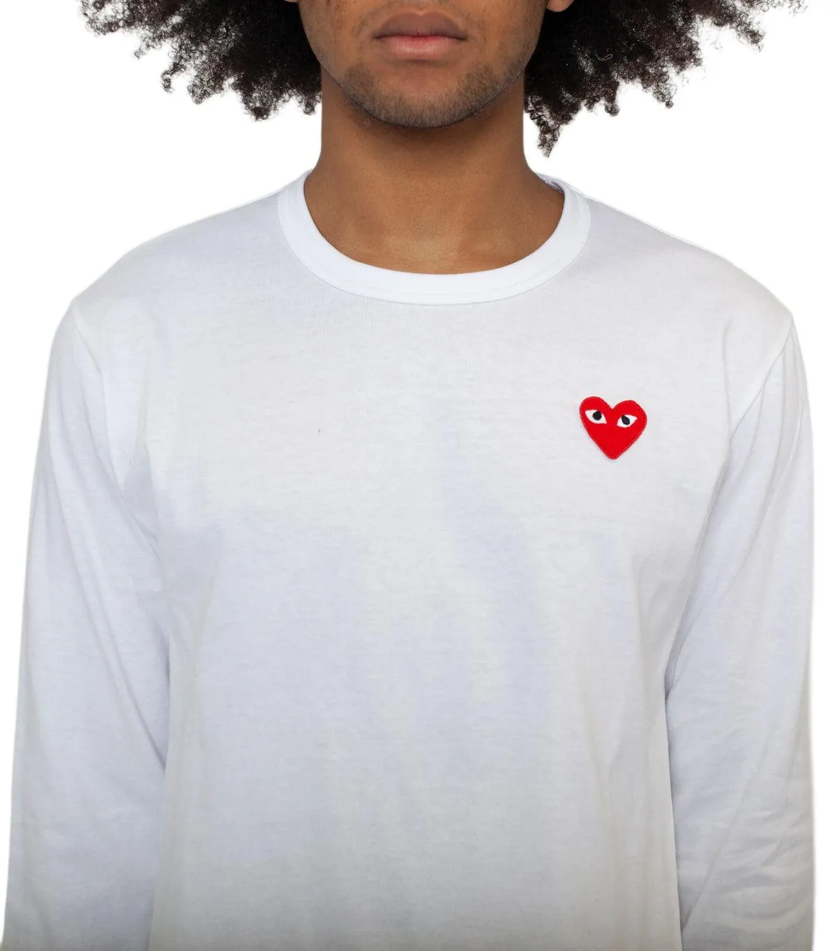 Cdg PLAY Red Heart Long Sleeve T-Shirt White