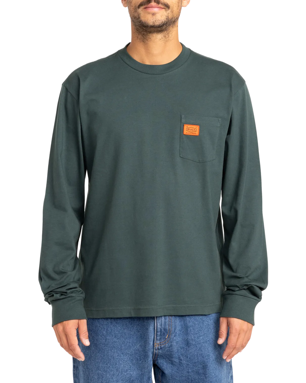 Chainmail Pocket Long Sleeve T-Shirt in Hunter Green