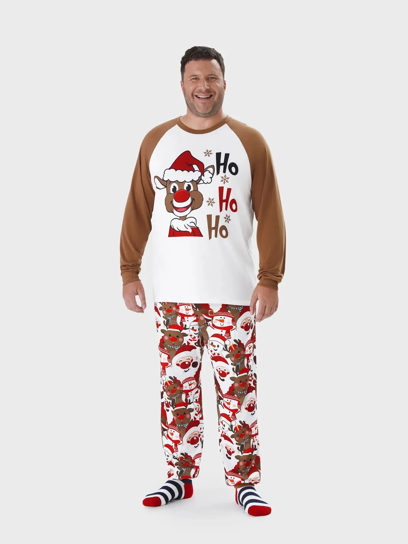 Christmas Family Matching Reindeer Print Raglan Sleeve Pajamas Sets