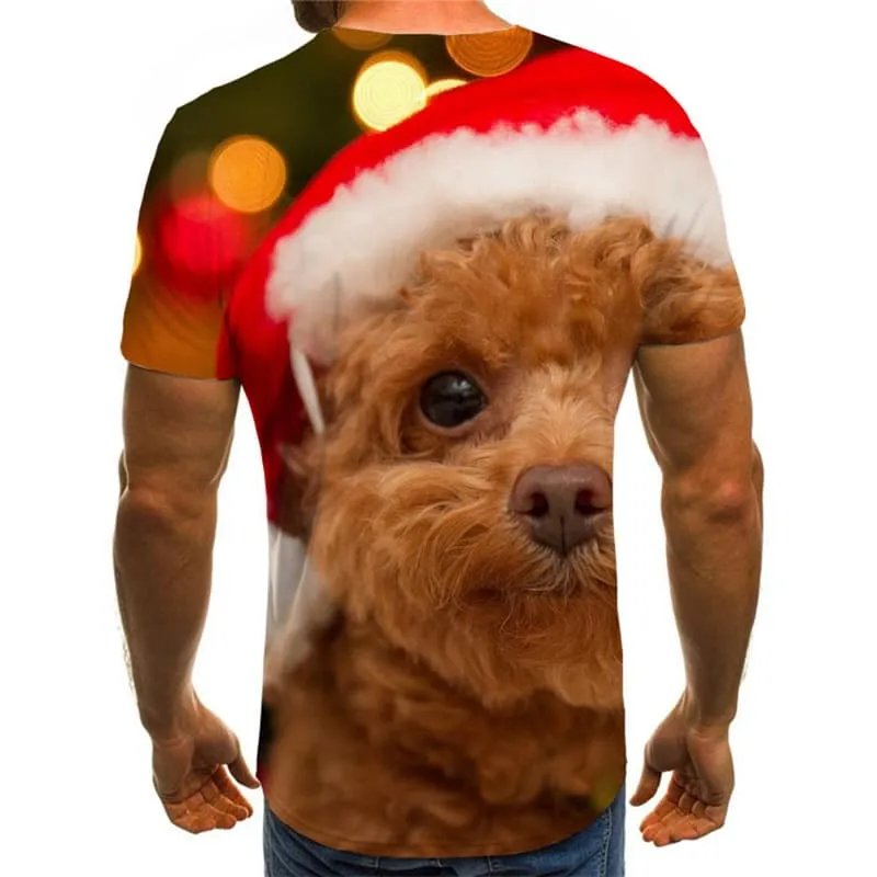 Christmas T-shirt Men New Year Tshirts Novelty Animal Tshirts Casual Dog Tshirt Anime