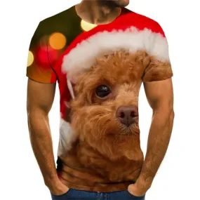 Christmas T-shirt Men New Year Tshirts Novelty Animal Tshirts Casual Dog Tshirt Anime