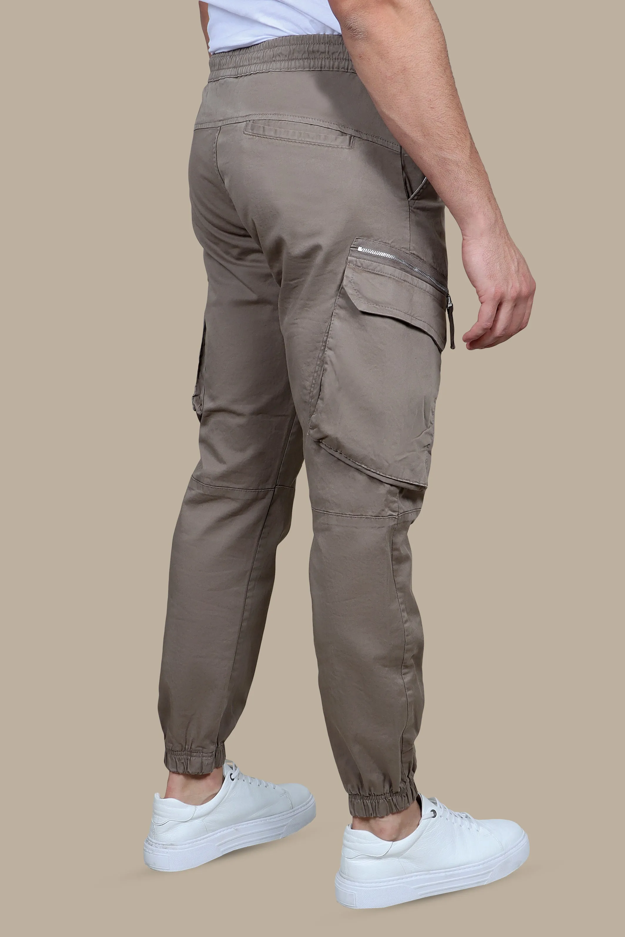 City Sand: Beige Cargo Pants with Band