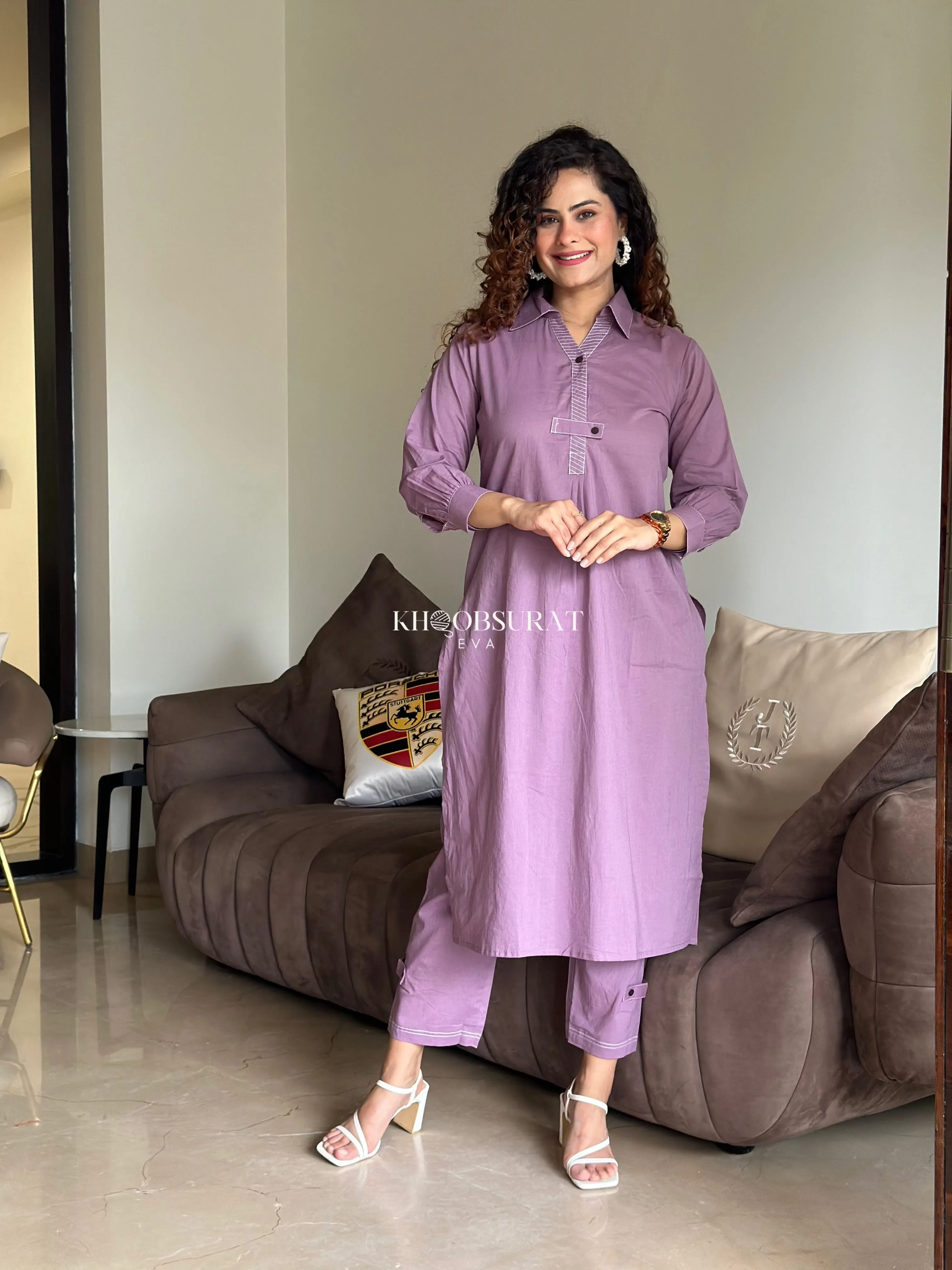 Cotton Breeze Purple Kurta Set