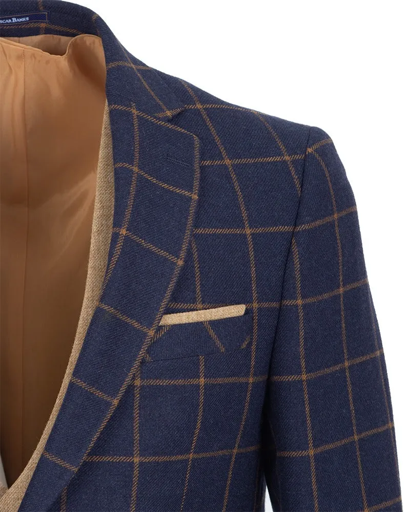 Dark Blue Prince Of Wales Check Blazer & Waistcoat