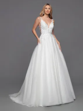 Davinci Bridal 50801 Long Shimmer Tulle Ballgown Sheer lace wedding dress Open Back