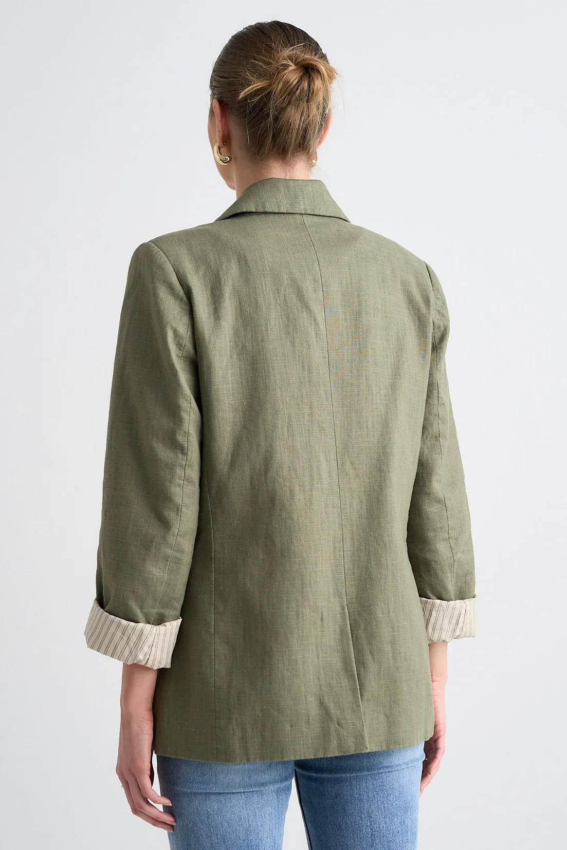 Dock Soft Khaki Ramie Rolled Sleeve Blazer