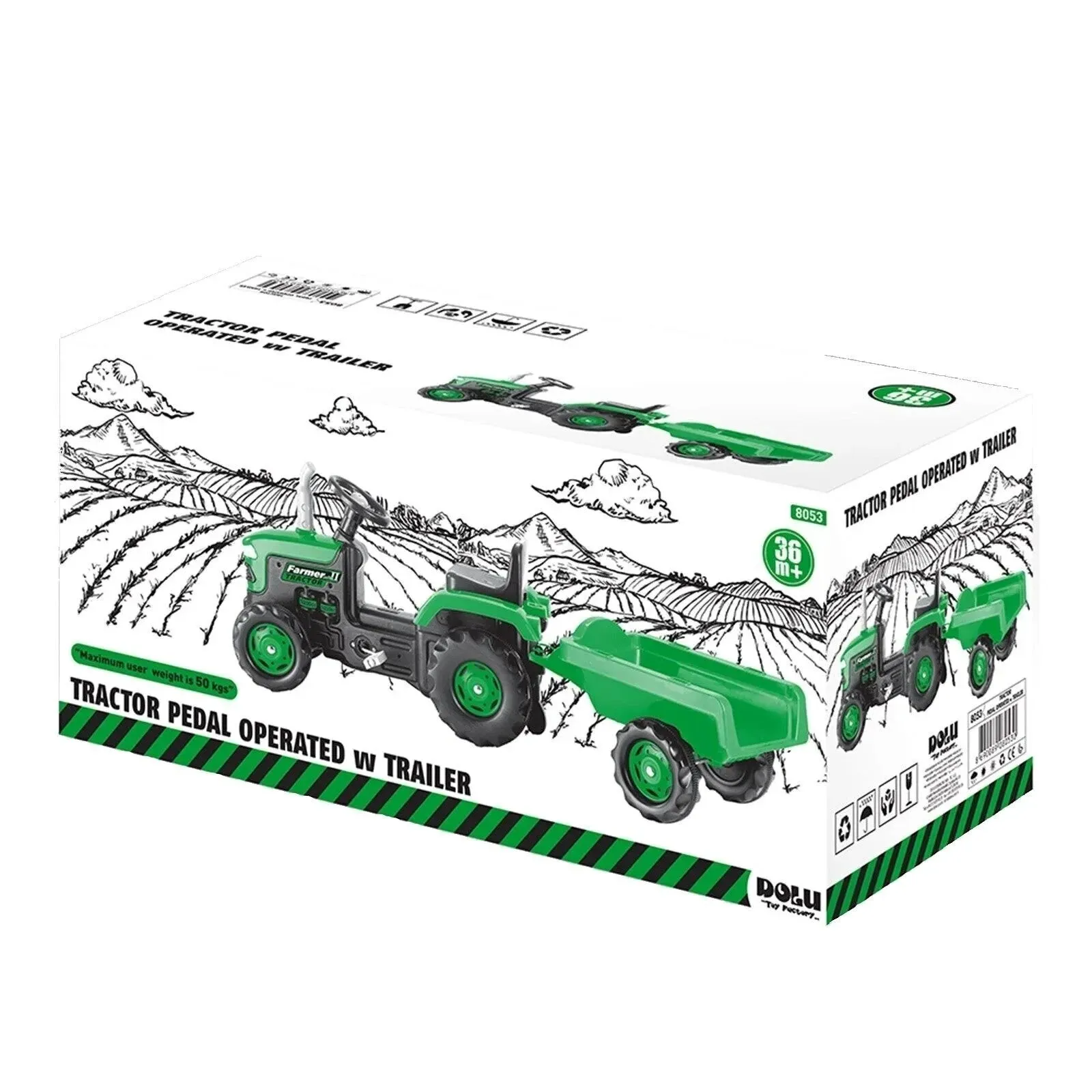 Dolu Ride On Pedal Tractor and Trailer - Green