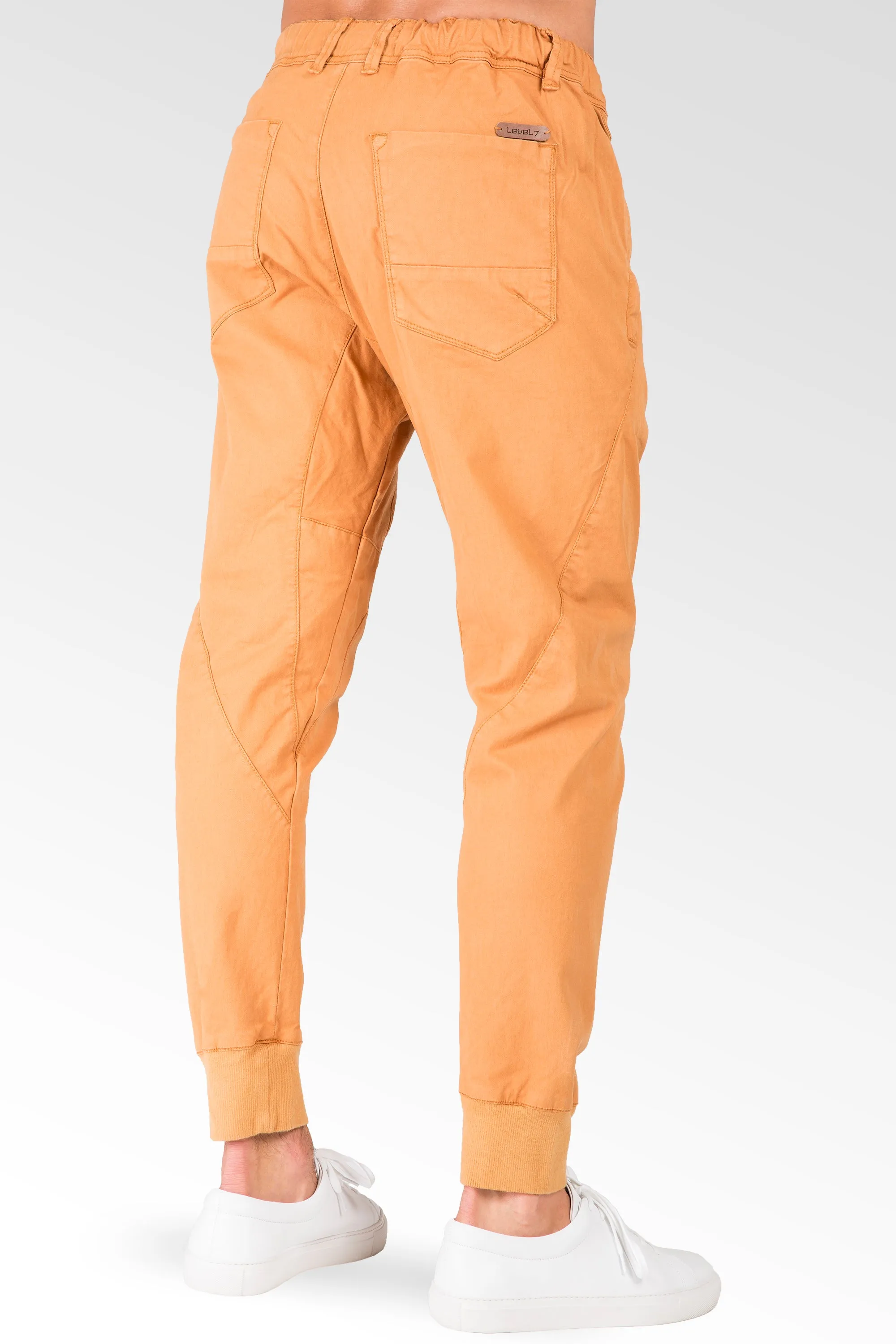 Drop Crotch Premium light Orange Stretch Twill Jogger Jeans Zipper Pockets