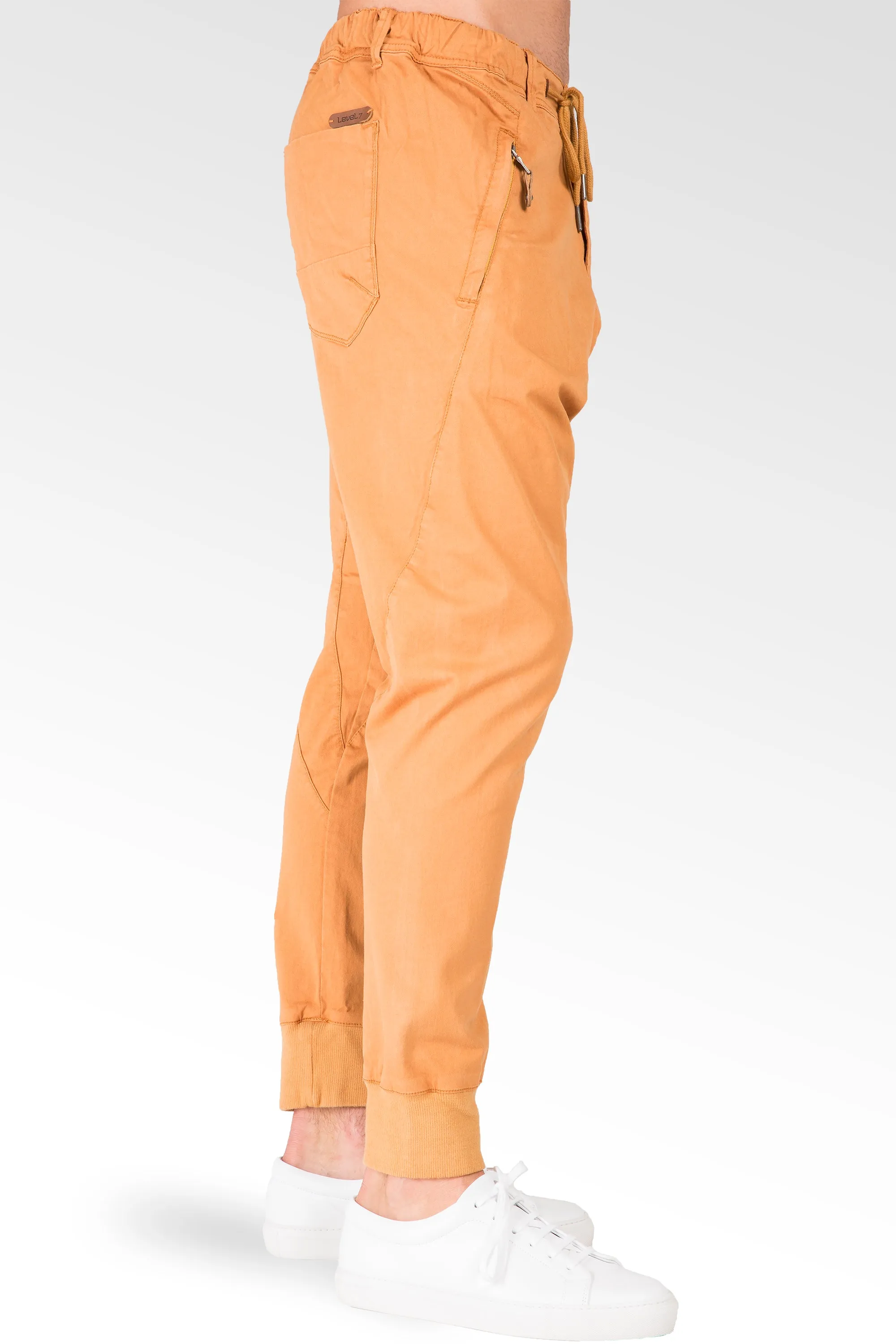 Drop Crotch Premium light Orange Stretch Twill Jogger Jeans Zipper Pockets