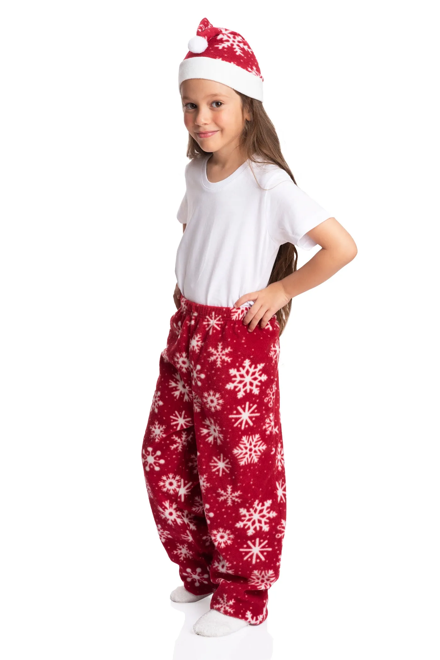 Family Christmas Pajama Pants with Santa Hat - Cozy Holiday Cheer in Plaid - Kids Red