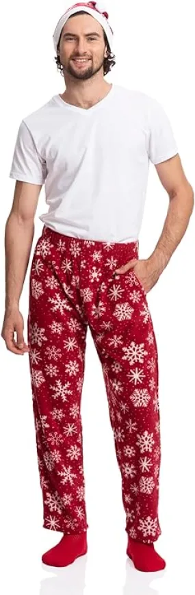 Family Christmas Pajama Pants with Santa Hat - Cozy Holiday Cheer in Plaid - Men Red