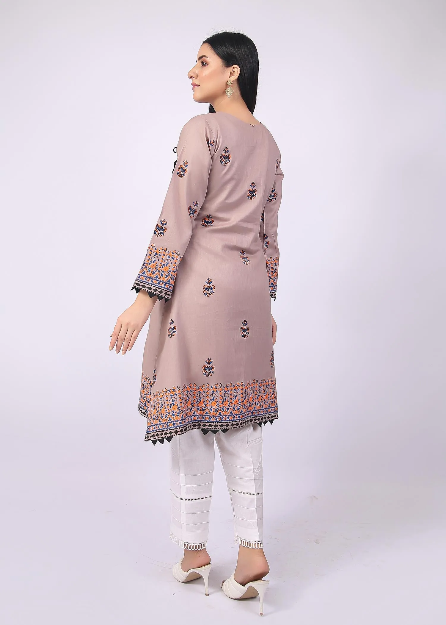 FashionPorters - Unstitched 3 Piece Block Printed Cotton Lawn Pastel Light Brown Suit SUS22-RY9