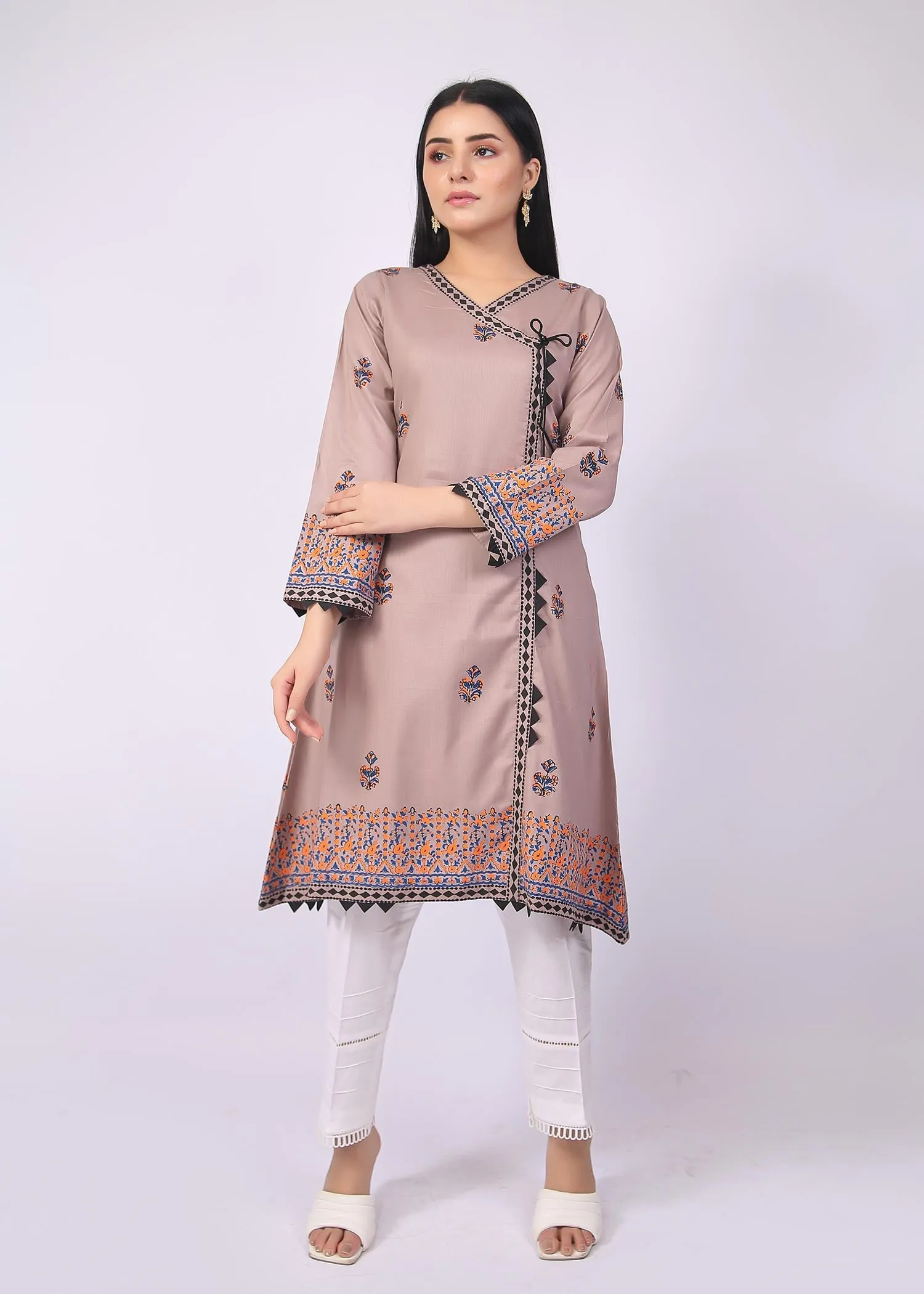 FashionPorters - Unstitched 3 Piece Block Printed Cotton Lawn Pastel Light Brown Suit SUS22-RY9