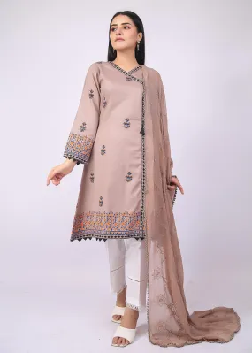 FashionPorters - Unstitched 3 Piece Block Printed Cotton Lawn Pastel Light Brown Suit SUS22-RY9