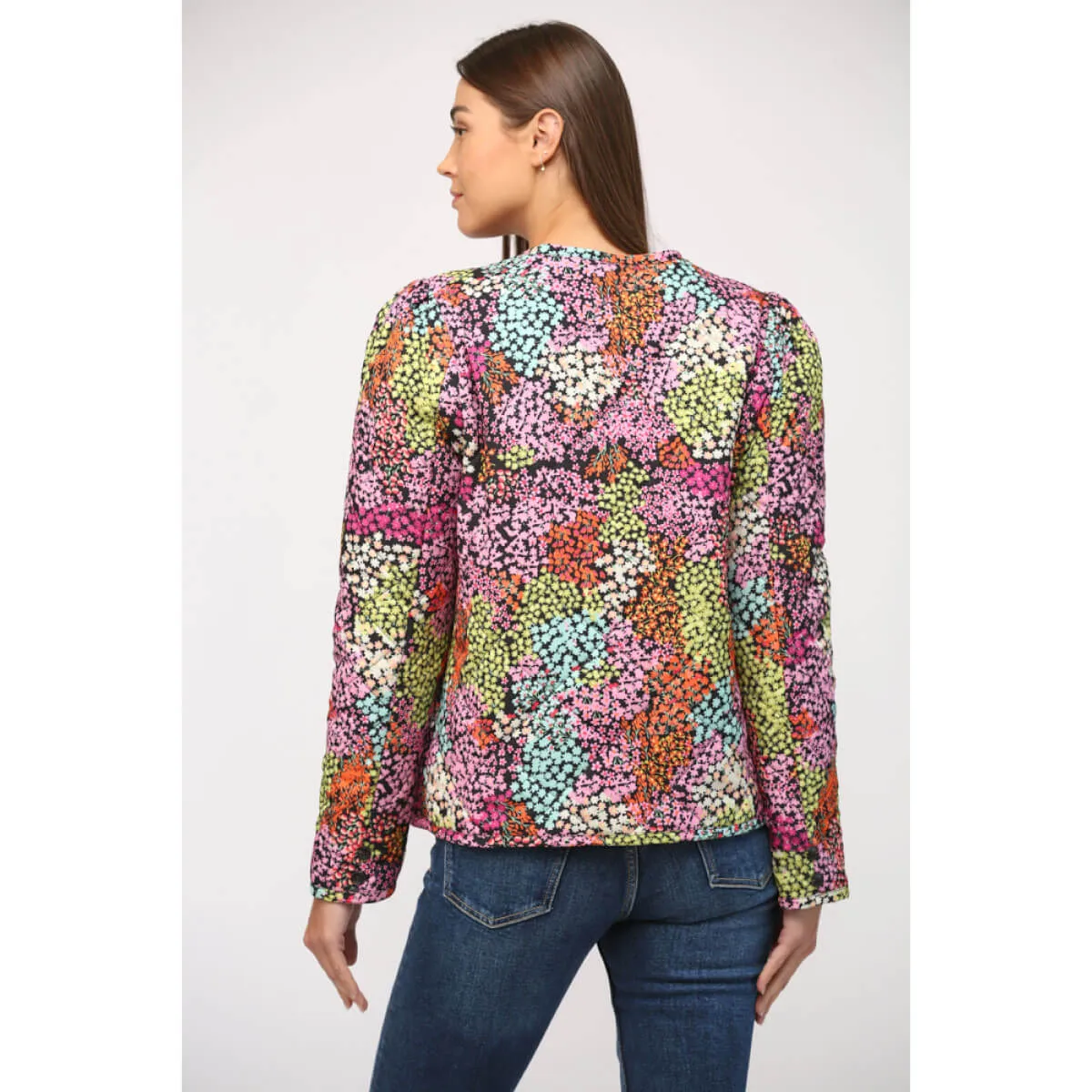 Floral Puff Sleeve Quilted Jacket