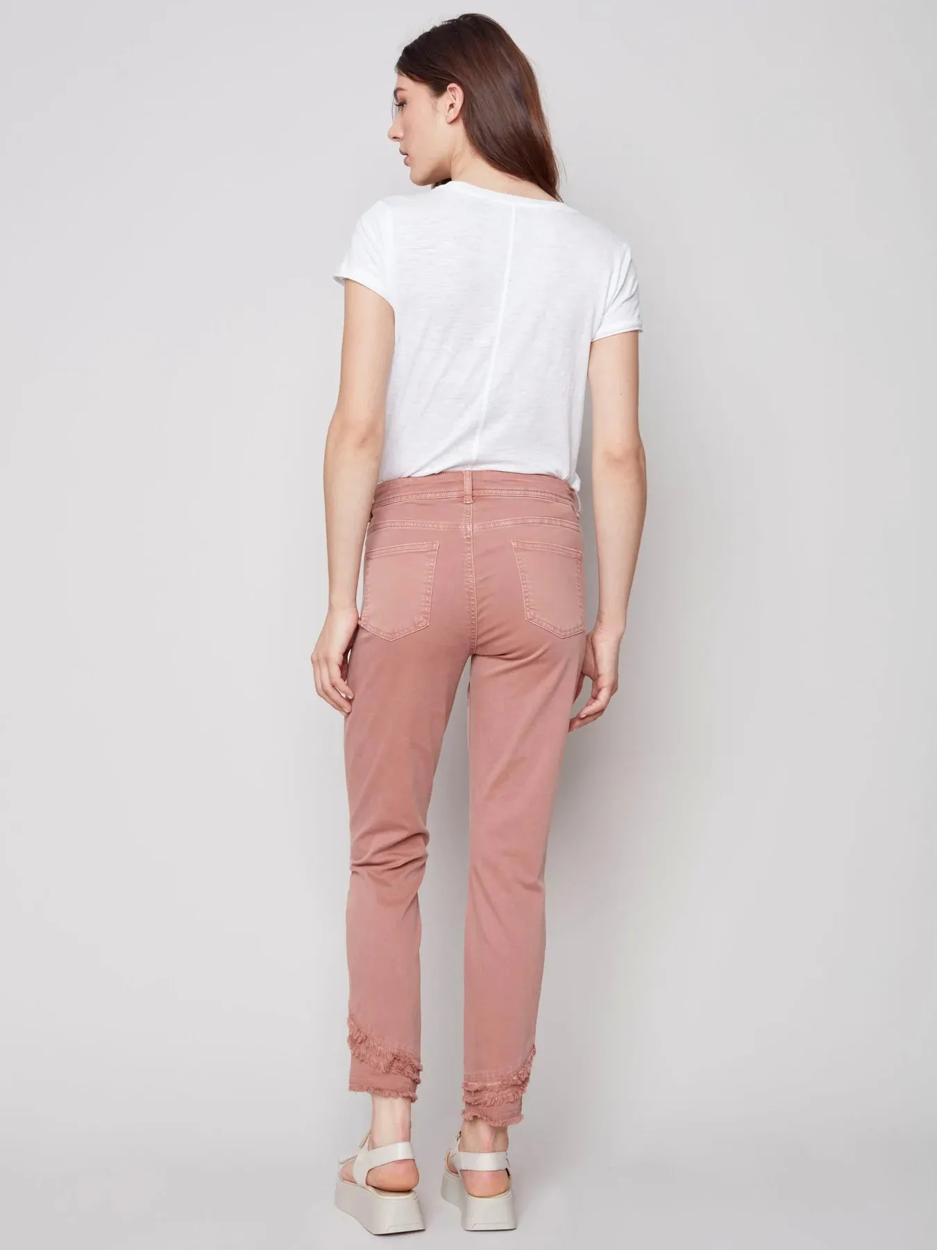 FRAYED HEM DENIM PANTS