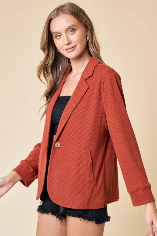 Frida  Placket Sleeve Knit Blazer