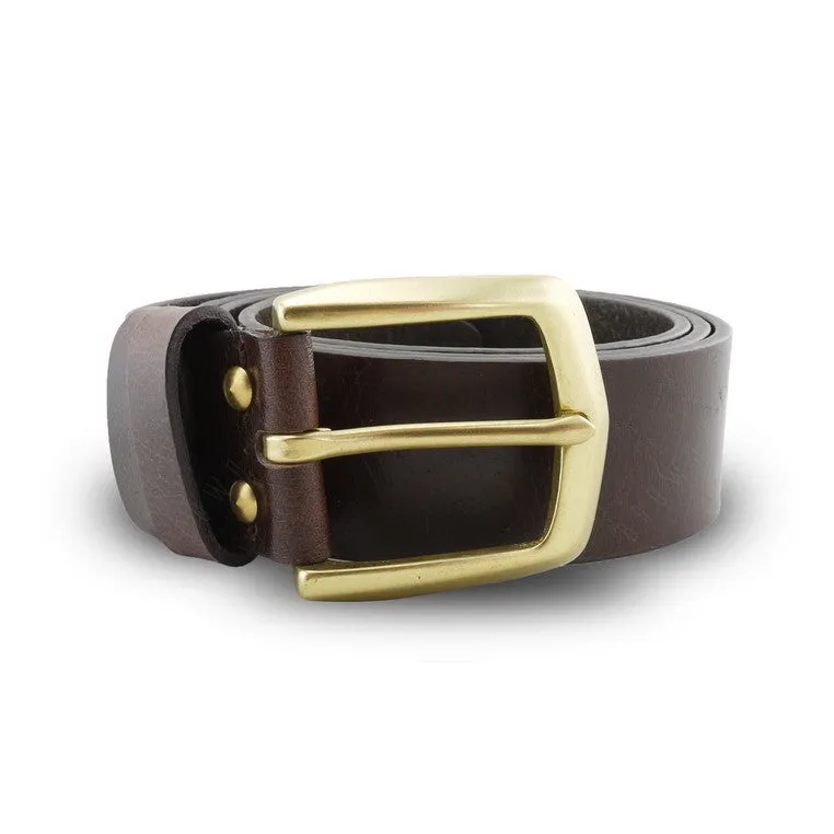 Full Grain Genuine Leather Belt - Milano Dark Brown Solid Brass Arrow Buckle