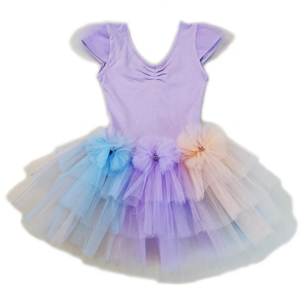 Girls Purple 3 Color Bows Fluffy Tutu Ballet Dress S (9-24M)-XL (6-8)